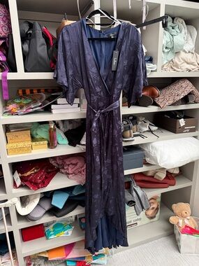 Navy Floral satin maxi Dress